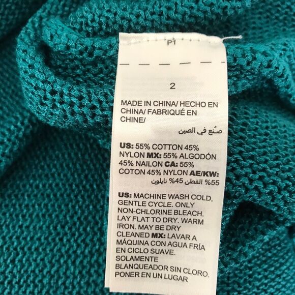 Chicos Top Size 2 (12-14) Green Crossback Pullover 3/4 Sleeve Knit Sweater - Picture 9 of 11